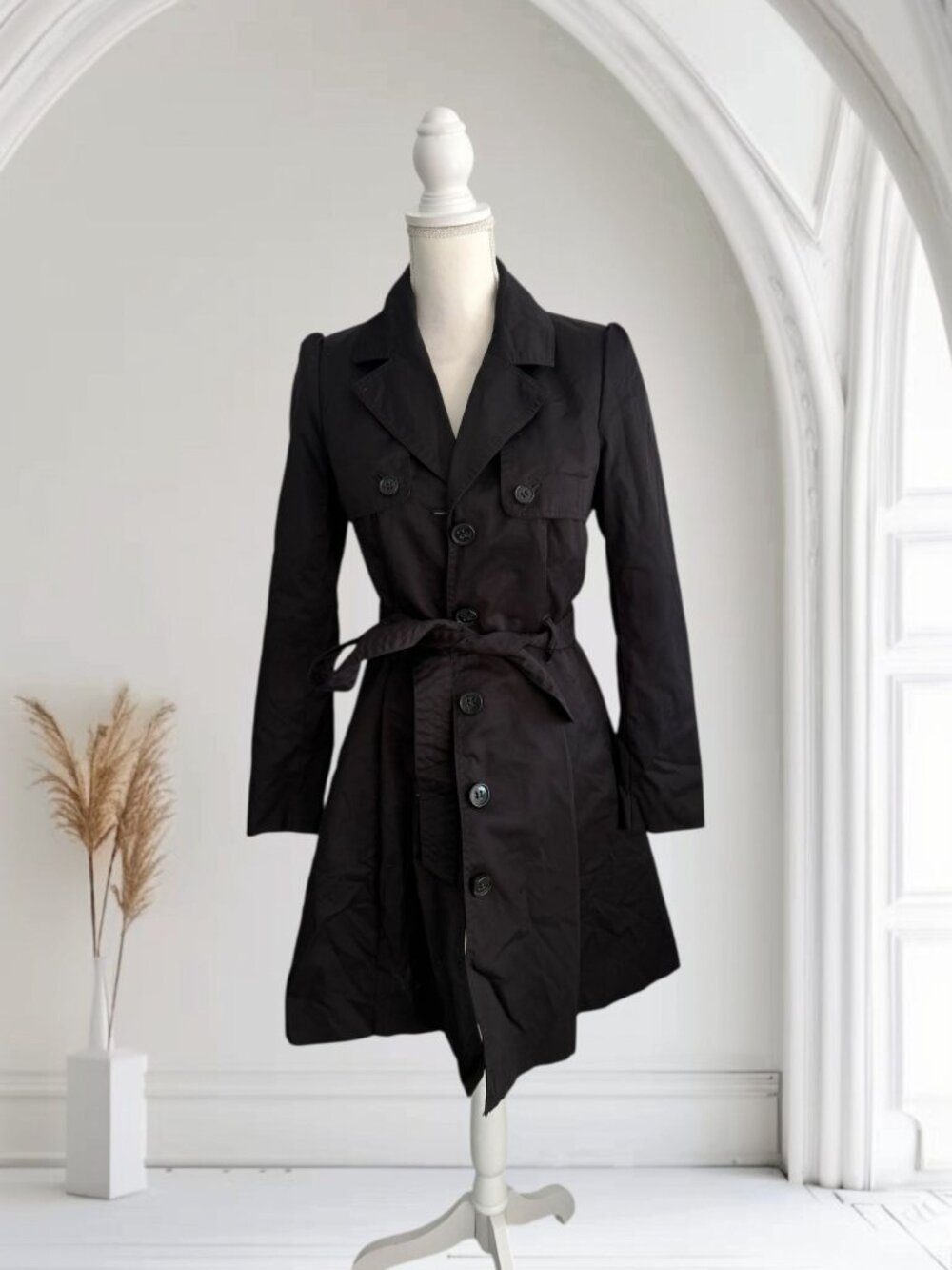 H&M Black Belted Jacket Trenchcoat Size US 6